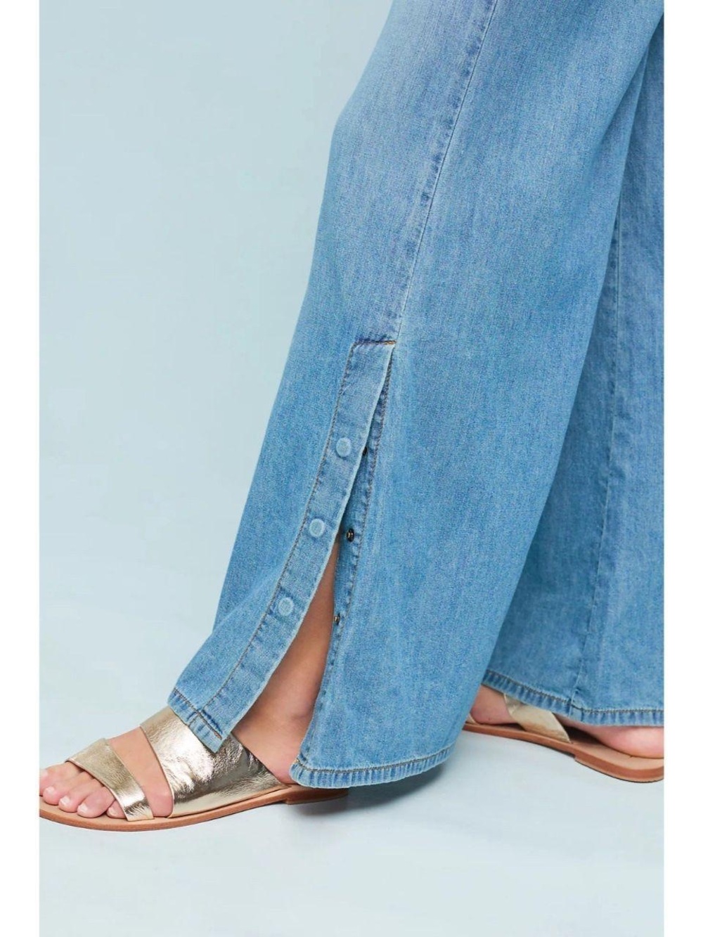 Anthropologie Pilcro Light Blue High Rise Wide-Leg Tie-Waist Jeans - Picture 4 of 15